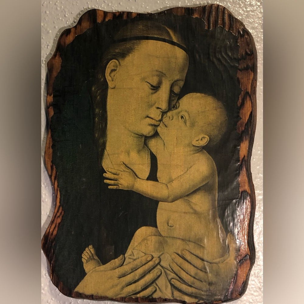VINTAGE MARY &‎ BABY JESUS ON WOOD MID CENTURY RELIGIOUS 9.5” X 13” 1” in. THICK